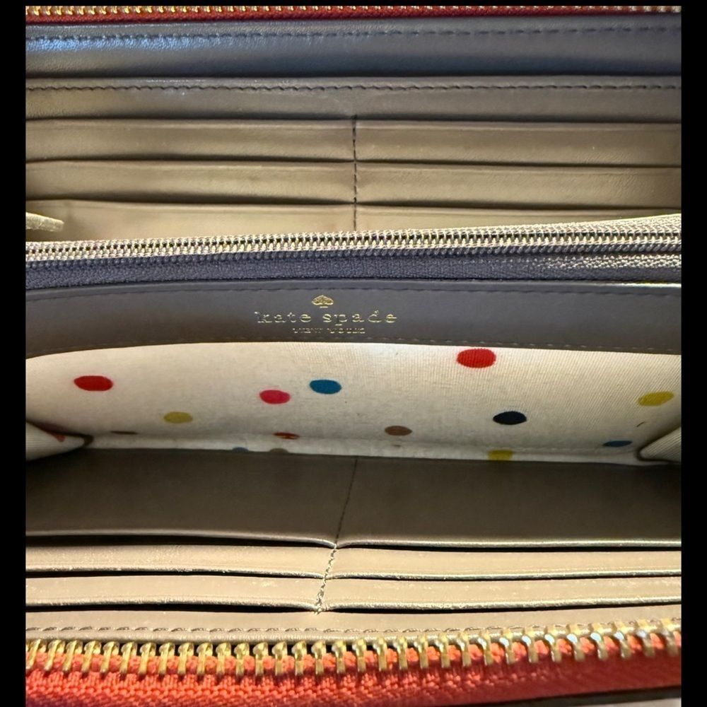 Kate Spade Deep Red Leather Slim Bifold Zipper Wallet - Picture 5 of 8